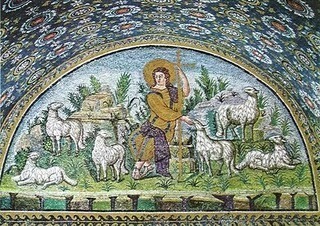 Mosaïque de ravenne, le Bon Pasteur. ( en référence à Pastor Bonus qui institua la Congrégation pour la Vie consacrée)