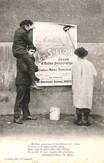 Mais son orientation démocratique, dans un milieu encore très choqué par l'expulsion des congrégations et la loi de séparation des Églises et de l'État (1905), son indépendance aussi vis à vis de la hiérarchie ecclésiastique, finissent par inquiéter. Le 25 août 1910, le pape Pie X condamne le mouvement dans une lettre aux évêques de France : Sangnier se soumet et dissout Le Sillon. Il se lance alors dans l'action politique, fonde un journal, La Démocratie et, en 1912, un parti, la "Ligue de la Jeune République". Pendant la guerre de 1914-1918, il est chargé par Briand d'une mission en faveur de la paix auprès du pape. Député de Paris de 1919 à 1924, il se consacre entre les deux guerres à l'action pacifiste et organise de grands congrès démocratiques internationaux. En 1929, à l'instar de Richard Schirmann en Allemagne, il introduit en France les Auberges de Jeunesse pour rapprocher les jeunes de tous les pays. À partir de 1932, il prend un certain recul avec l'action politique et fonde l'hebdomadaire L'Éveil des peuples et le Foyer de la Paix à Bierville (Seine-et-Oise), où il possédait une propriété. Après la guerre, pendant laquelle il est arrêté, en 1944, par la Gestapo, son influence perdure : élu de nouveau député de Paris, il devient, à sa fondation, le président d'honneur du M.R.P. Odile Gaultier-Voituriez archiviste de la Fondation nationale des sciences politiques, membre du conseil scientifique de l'Institut - source Mais son orientation démocratique, dans un milieu encore très choqué par l'expulsion des congrégations et la loi de séparation des Églises et de l'État (1905), son indépendance aussi vis à vis de la hiérarchie ecclésiastique, finissent par inquiéter. Le 25 août 1910, le pape Pie X condamne le mouvement dans une lettre aux évêques de France : Sangnier se soumet et dissout Le Sillon. Il se lance alors dans l'action politique, fonde un journal, La Démocratie et, en 1912, un parti, la "Ligue de la Jeune République". Pendant la guerre de 1914-1918, il est chargé par Briand d'une mission en faveur de la paix auprès du pape. Député de Paris de 1919 à 1924, il se consacre entre les deux guerres à l'action pacifiste et organise de grands congrès démocratiques internationaux. En 1929, à l'instar de Richard Schirmann en Allemagne, il introduit en France les Auberges de Jeunesse pour rapprocher les jeunes de tous les pays. À partir de 1932, il prend un certain recul avec l'action politique et fonde l'hebdomadaire L'Éveil des peuples et le Foyer de la Paix à Bierville (Seine-et-Oise), où il possédait une propriété. Après la guerre, pendant laquelle il est arrêté, en 1944, par la Gestapo, son influence perdure : élu de nouveau député de Paris, il devient, à sa fondation, le président d'honneur du M.R.P. Odile Gaultier-Voituriez archiviste de la Fondation nationale des sciences politiques, membre du conseil scientifique de l'Institut - source