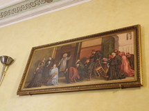 Le curé d'Ars confessant à la Sacristie, tableau chapelle de la Providence