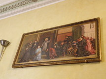 Le curé d'Ars confessant à la Sacristie, tableau chapelle de la Providence Le curé d'Ars confessant à la Sacristie, tableau chapelle de la Providence