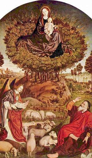 Le Buisson Ardent, considéré par les pères de l'Eglise comme la prophétie du Salut par le Christ Incarné en Marie. Le Buisson Ardent, considéré par les pères de l'Eglise comme la prophétie du Salut par le Christ Incarné en Marie.