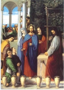 Les noces de Cana, les époux, images des rachetés par le don du Christ.